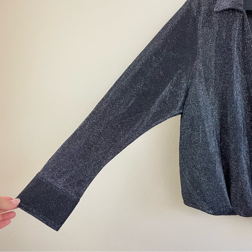 NWT Calvin Klein Lurex Long-Sleeve Faux-Wrap Top Size XL - Picture 4 of 7